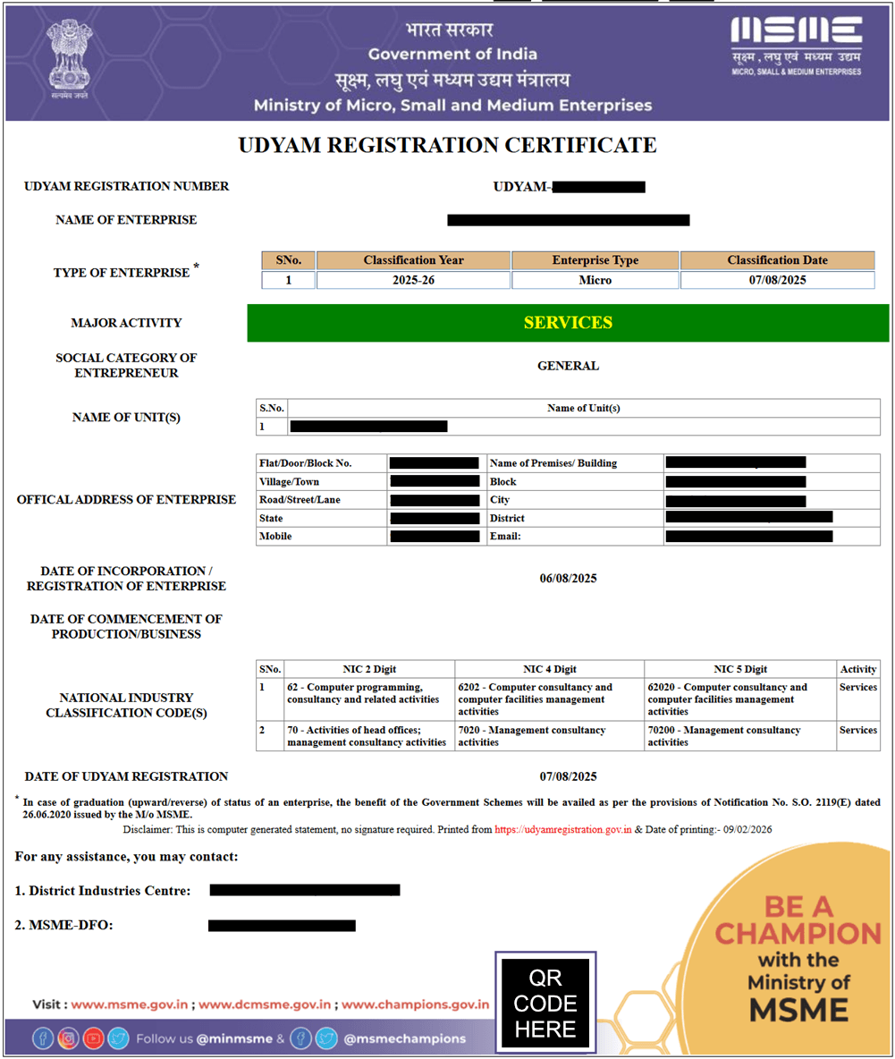 Udyam Registration Certificate Sample
